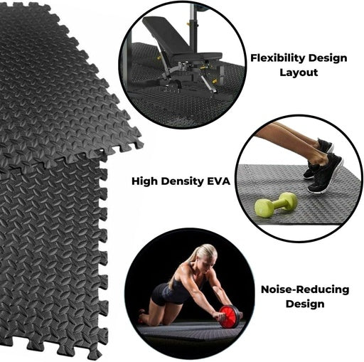 VERPEAK Puzzle Gym Mat EVA Interlocking Foam Tiles with Border (Black) VP-GMT-100-LMJ