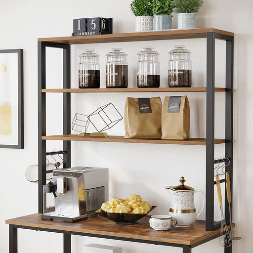 VASAGLE 6 Tier Storage Shelves with 6 Hooks Rustic Brown and Black