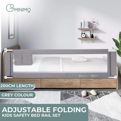 GOMINIMO 90CM Height Adjustable Folding Kids Safety Bed Rail (200X90CM Single Side 1 PCS, Grey) GO-SBR-100-JL