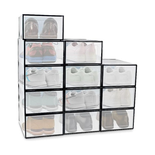 Gominimo Plastic Shoe Box Stackable 12pcs Medium Size Transparent Black