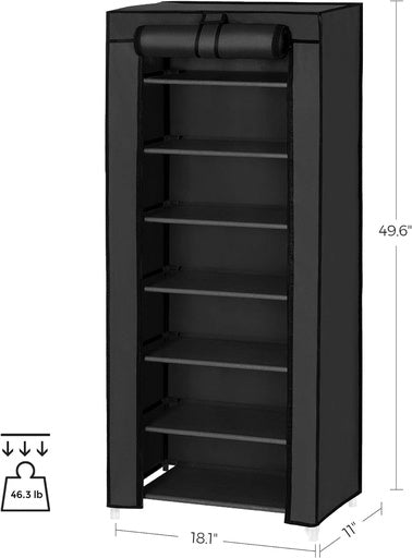 SONGMICS 7 Tier Shoe Rack for 14-20 Pairs of Shoes with Nonwoven Fabric Cover Black RXJ024B02