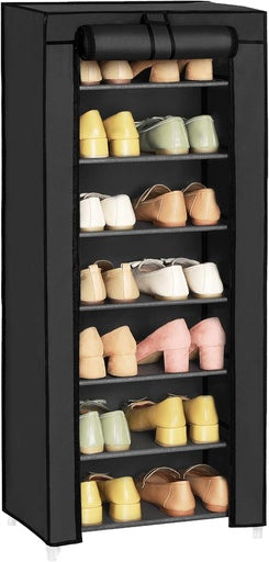 SONGMICS 7 Tier Shoe Rack for 14-20 Pairs of Shoes with Nonwoven Fabric Cover Black RXJ024B02