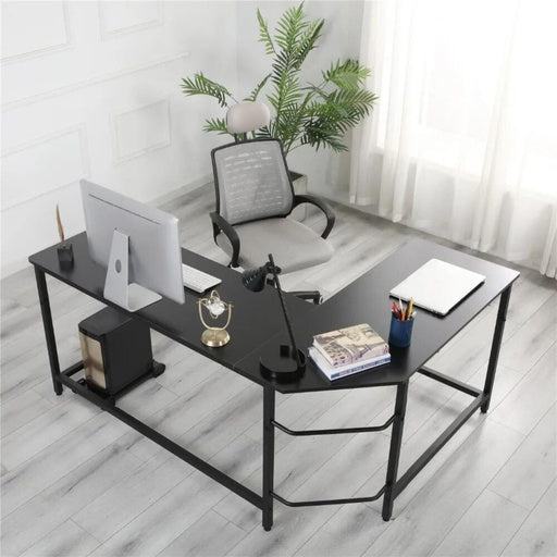 EKKIO L-Shaped Corner Computer Desk with CPU Stand (Black)