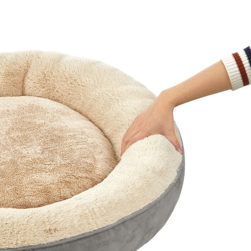 FEANDREA 50cm Dog Sofa Bed Round Shape Fabric Light Grey