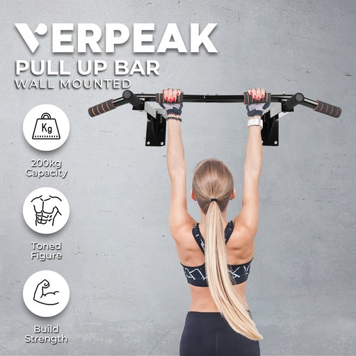 VERPEAK Wall Mounted Pull Up Bar with 136 kg Capacity Black