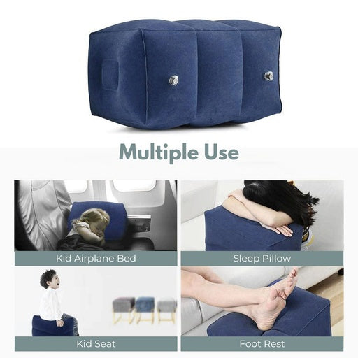 GOMINIMO Inflatable Travel Foot Rest Pillow with Adjustable Three Layers Height (Navy Blue)