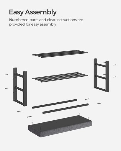 SONGMICS 3-Tier Metal Shoe Bench Storage Organizer with Foam Padded Seat Dark Grey and Black