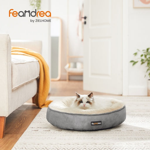 FEANDREA 50cm Dog Sofa Bed Round Shape Fabric Light Grey