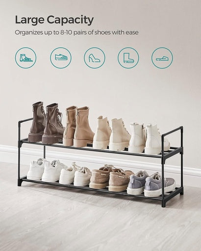 SONGMICS 2 Tier Metal Shoe Rack for 10 Pairs of Shoes Grey