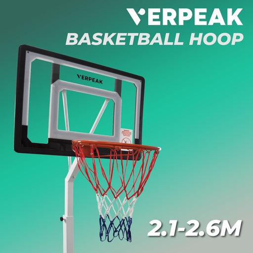 VERPEAK Basketball Hoop Stand 2.1M - 2.60M (White)