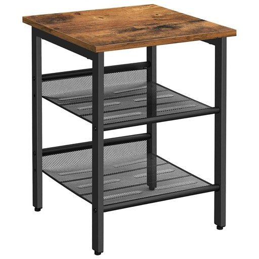 VASAGLE Side Table Nightstand End Table with 2 Adjustable Mesh Shelves Rustic Brown and Black LET23XV1