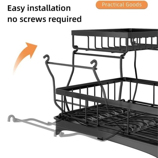 GOMINIMO 2 Tier Dish Drying Rack with Drain Board and Drip Tray for Kitchen Countertop (Black) GO-DR-102-JTM