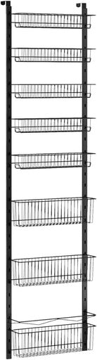 GOMINIMO 8 Tier Adjustable Baskets Over the Door Pantry Organizer (Black)