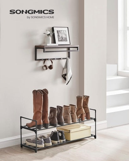 SONGMICS 2 Tier Metal Shoe Rack for 10 Pairs of Shoes Grey