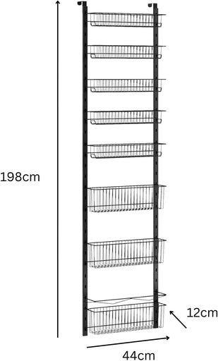 GOMINIMO 8 Tier Adjustable Baskets Over the Door Pantry Organizer (Black)