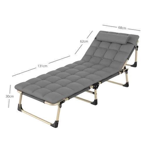 KILIROO Adjustable Portable Folding Bed with Mattress and Headrest (Grey)