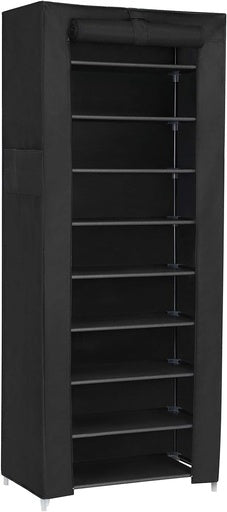 SONGMICS 9 Tier Shoe Rack for 27-35 Pairs of Shoes with Nonwoven Fabric Cover Black