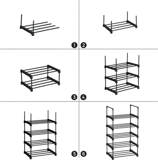 SONGMICS 5 Tier Metal Shoe Rack for 10 Pairs of Shoes Black