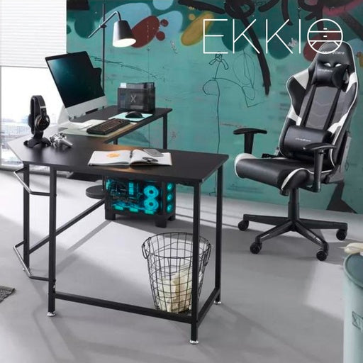 EKKIO L-Shaped Corner Computer Desk with CPU Stand (Black)