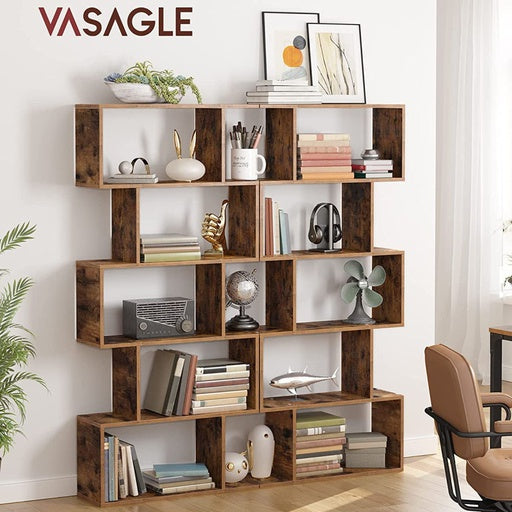 VASAGLE 5-Tier Bookshelf Display Shelf and Room Divider Rustic Brown