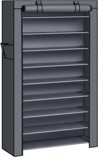 SONGMICS 10-Tier Shoe Rack Storage Cabinet with Dustproof Cover Gray