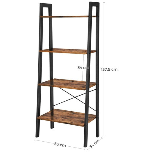 VASAGLE Ladder Shelf 4-Tier Industrial Storage Rack for Living Room Rustic Brown and Black LLS44XV1