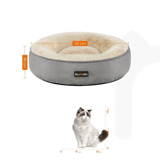 FEANDREA 50cm Dog Sofa Bed Round Shape Fabric Light Grey