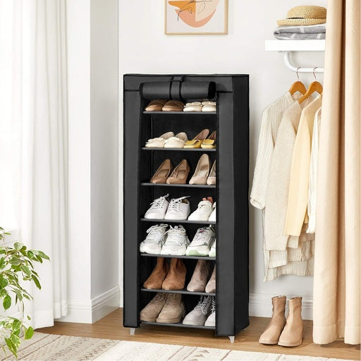 SONGMICS 7 Tier Shoe Rack for 14-20 Pairs of Shoes with Nonwoven Fabric Cover Black RXJ024B02