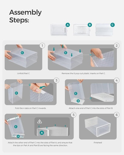 SONGMICS Pack of 18 Foldable and Stackable Shoe Boxes Fit up to AU Size 11 Transparent and White