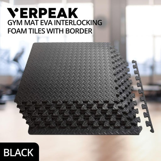 VERPEAK Puzzle Gym Mat EVA Interlocking Foam Tiles with Border (Black) VP-GMT-100-LMJ